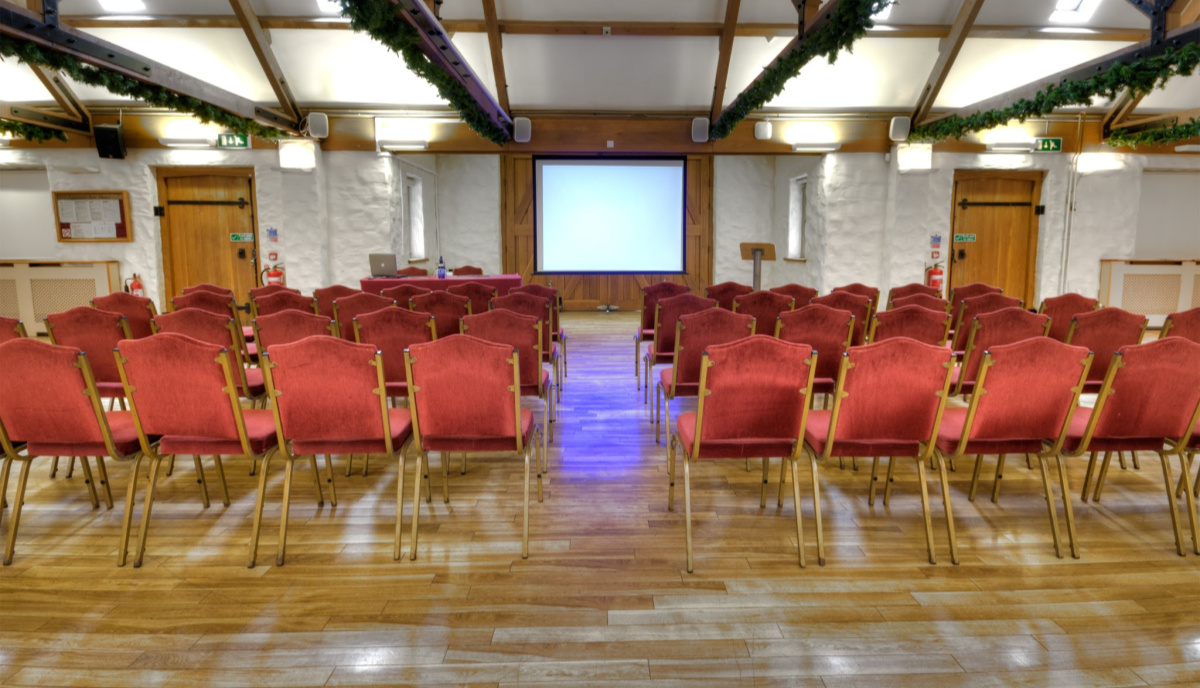 Conference setup in barn