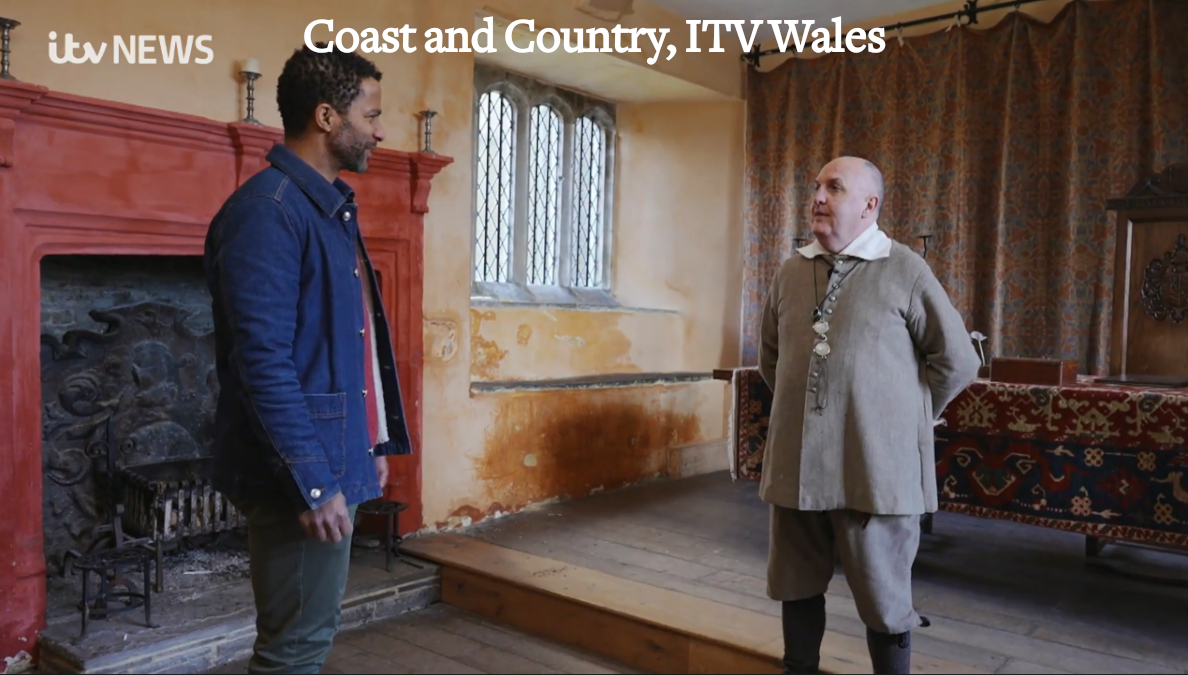 Llancaiach historic interpreters being interviewed on Coast and Country, ITV